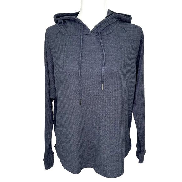 ZSupply Gray Thermal Waffle Knit Raglan Sleeve Pull Over Hoodie - Picture 1 of 8